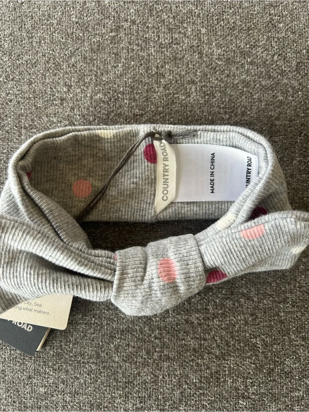 Country Road Gray Knit Polka Dot Knot Headband